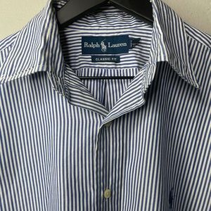 Polo Ralph Lauren Pony Men’s Button Shirt 15 32-33 Classic Fit Dress Blue Stripe